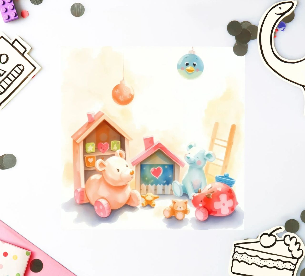 Des maisons colorées avec d'adorables animaux en peluche dans un jeu lumineux. autocollant de DesignDoodle