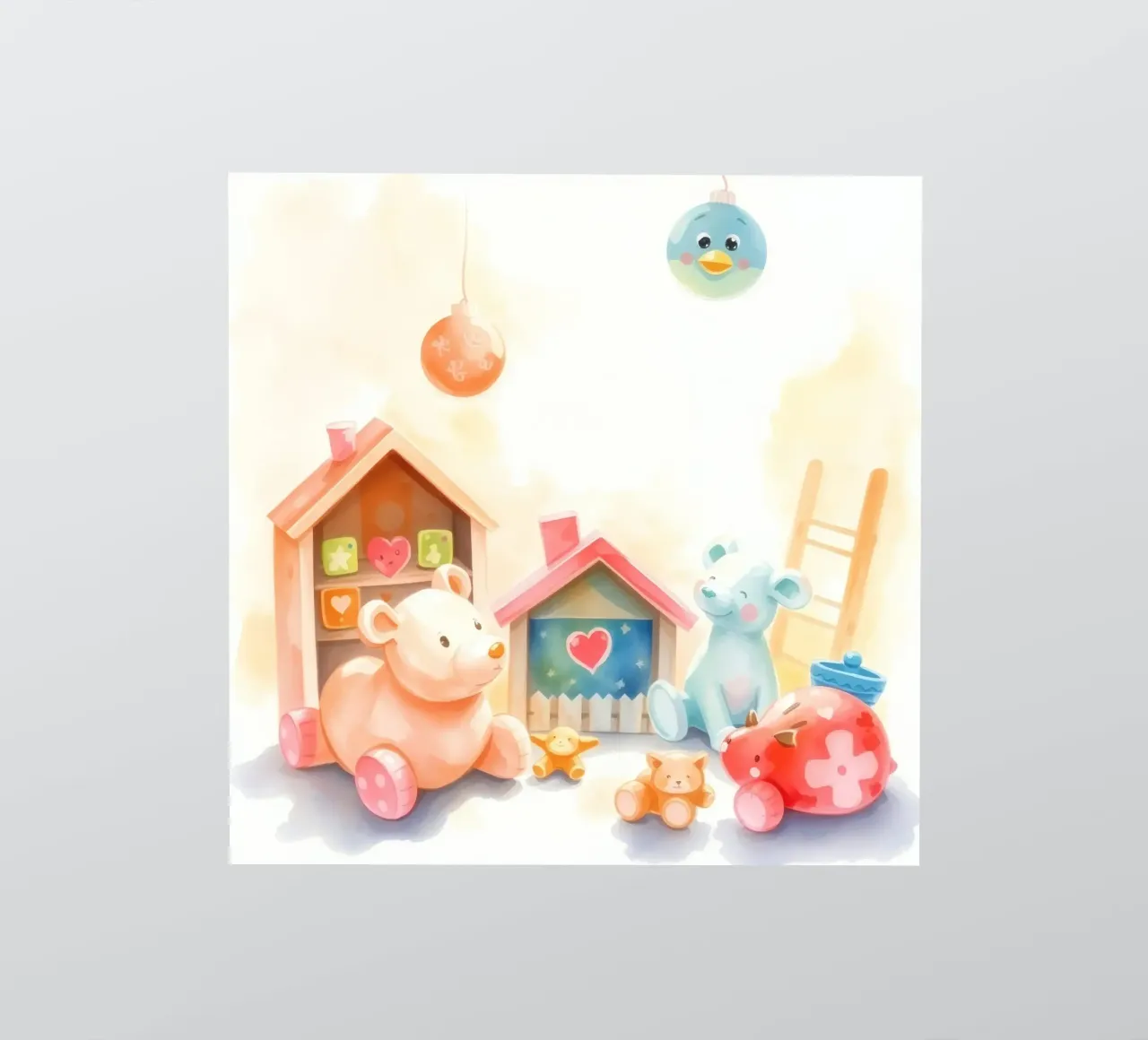 Case giocattolo colorate con simpatici animali di peluche in un gioco luminoso adesivo da DesignDoodle