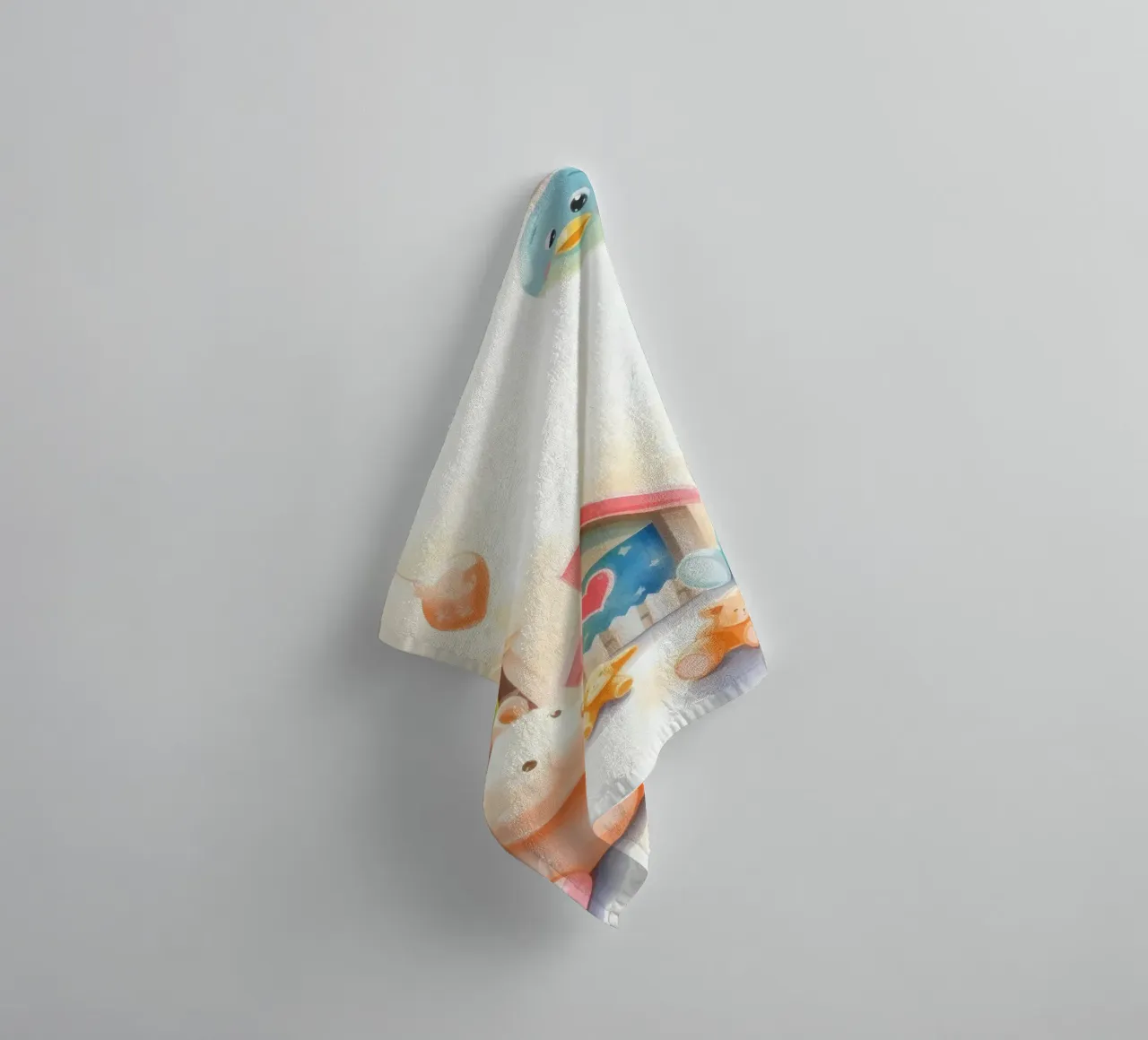 Case giocattolo colorate con simpatici animali di peluche in un gioco luminoso asciugamano da bagno da DesignDoodle