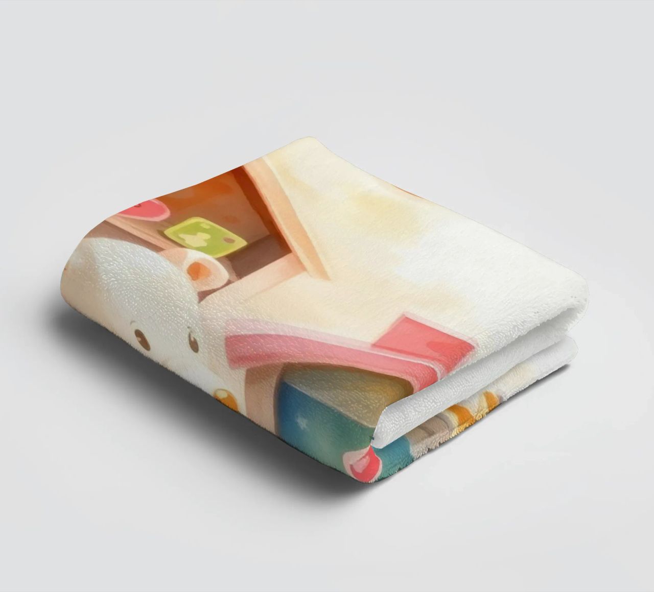 Des maisons colorées avec d'adorables animaux en peluche dans un jeu lumineux. serviette de bain de DesignDoodle