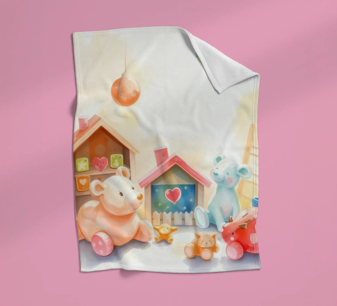 Des maisons colorées avec d'adorables animaux en peluche dans un jeu lumineux. plaid polaire de DesignDoodle