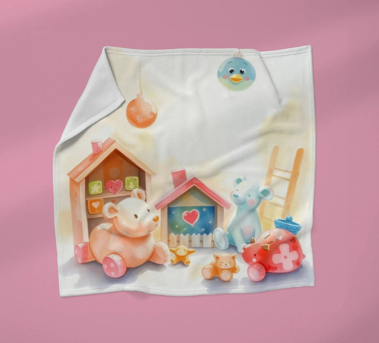 Des maisons colorées avec d'adorables animaux en peluche dans un jeu lumineux. plaid polaire de DesignDoodle
