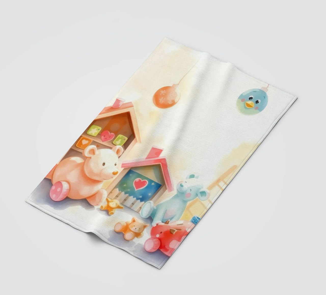 Des maisons colorées avec d'adorables animaux en peluche dans un jeu lumineux. plaid polaire de DesignDoodle