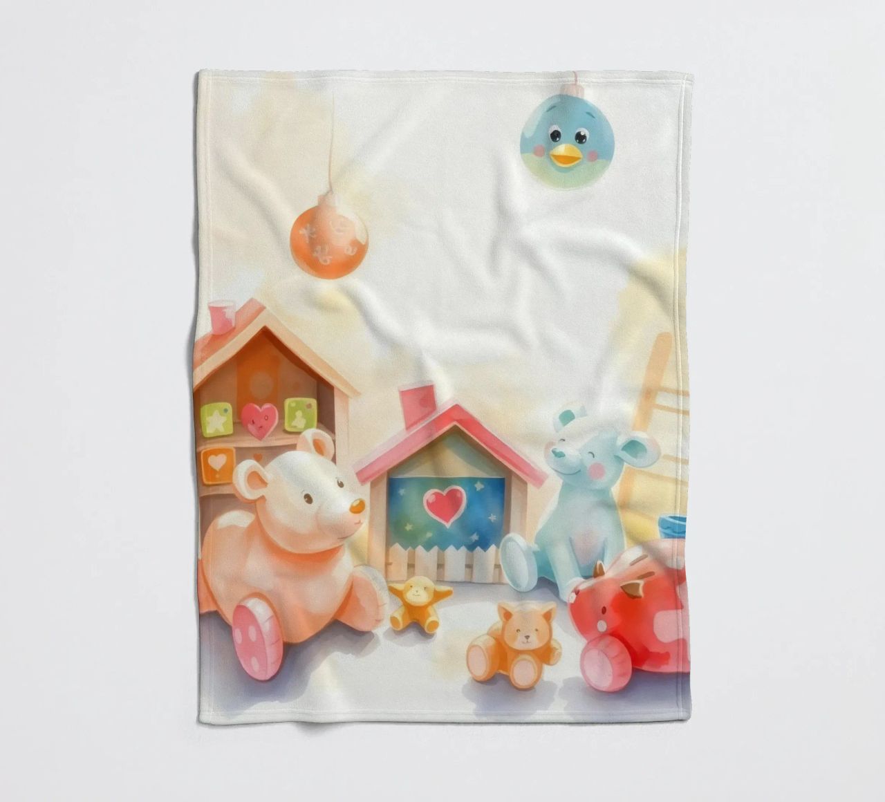 Des maisons colorées avec d'adorables animaux en peluche dans un jeu lumineux. plaid polaire de DesignDoodle