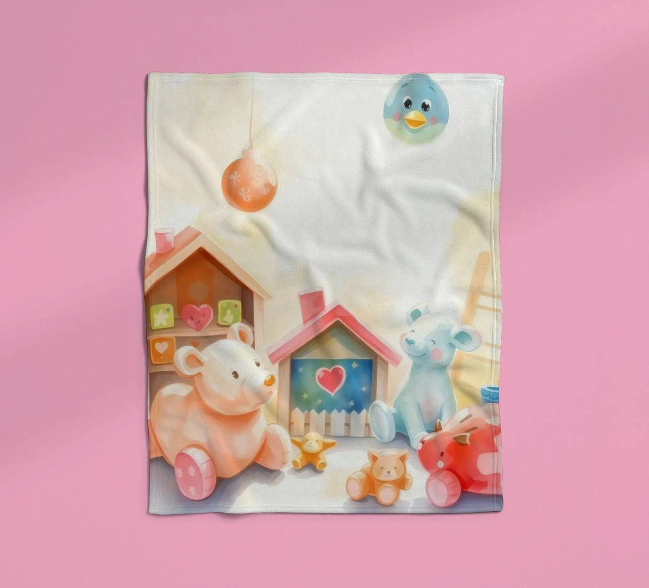 Des maisons colorées avec d'adorables animaux en peluche dans un jeu lumineux. plaid polaire de DesignDoodle