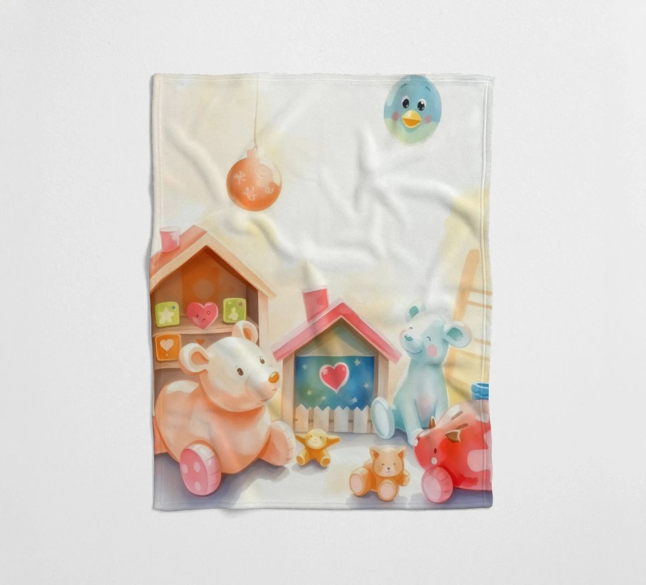 Des maisons colorées avec d'adorables animaux en peluche dans un jeu lumineux. plaid polaire de DesignDoodle