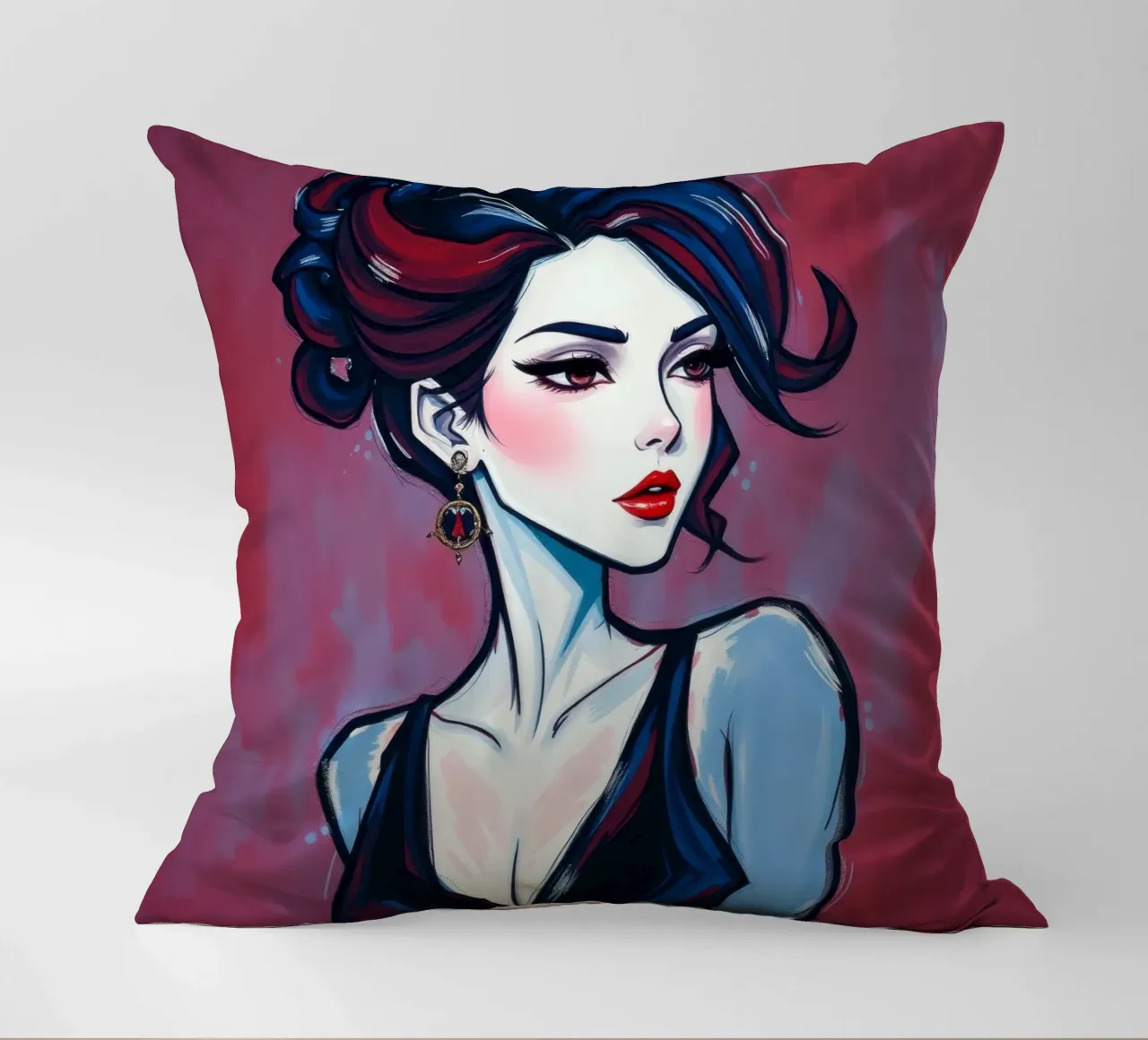 Donna elegante dai tratti marcati e dall'acconciatura audace in posa cuscino da DesignDoodle