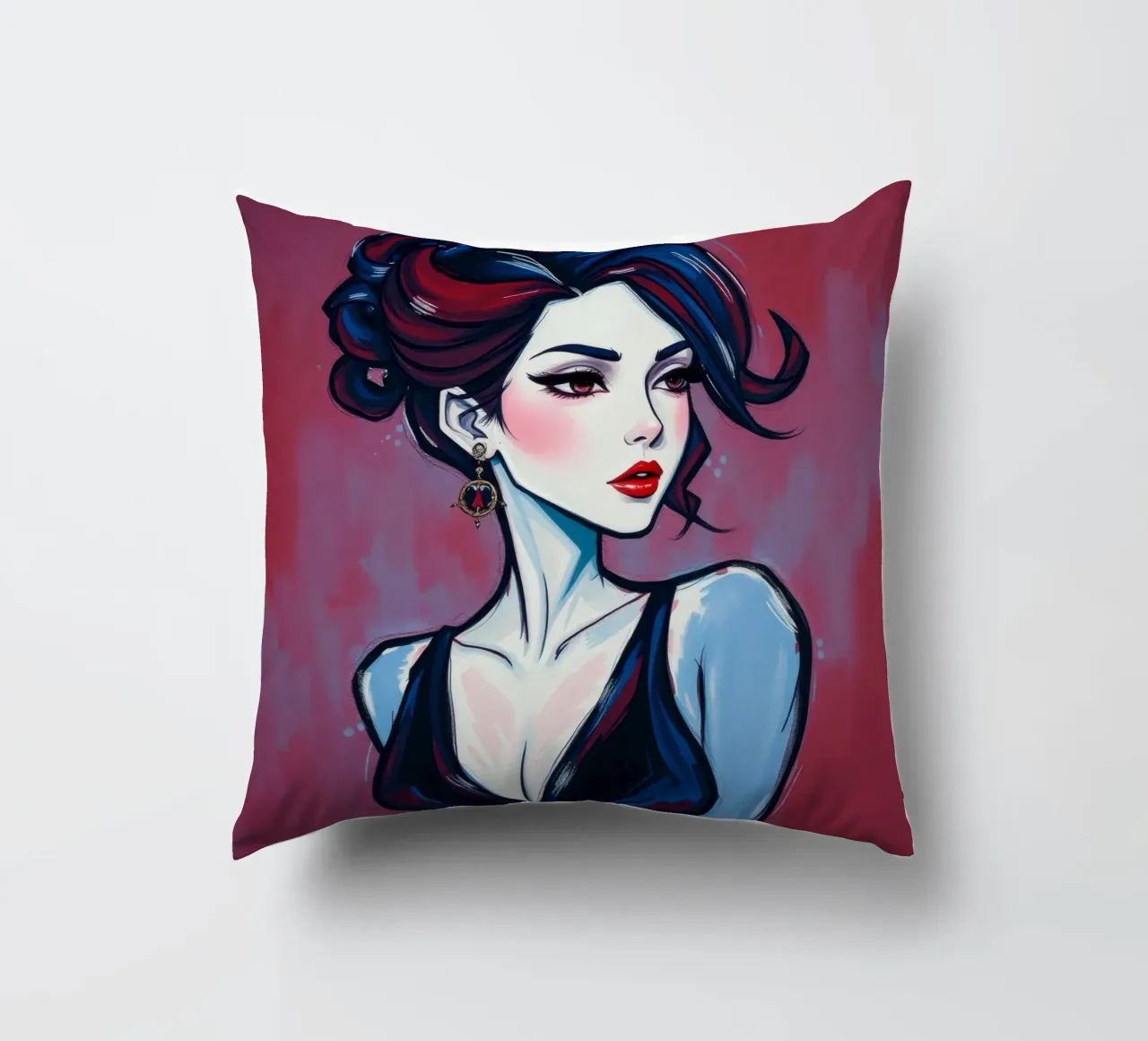 Donna elegante dai tratti marcati e dall'acconciatura audace in posa cuscino da DesignDoodle
