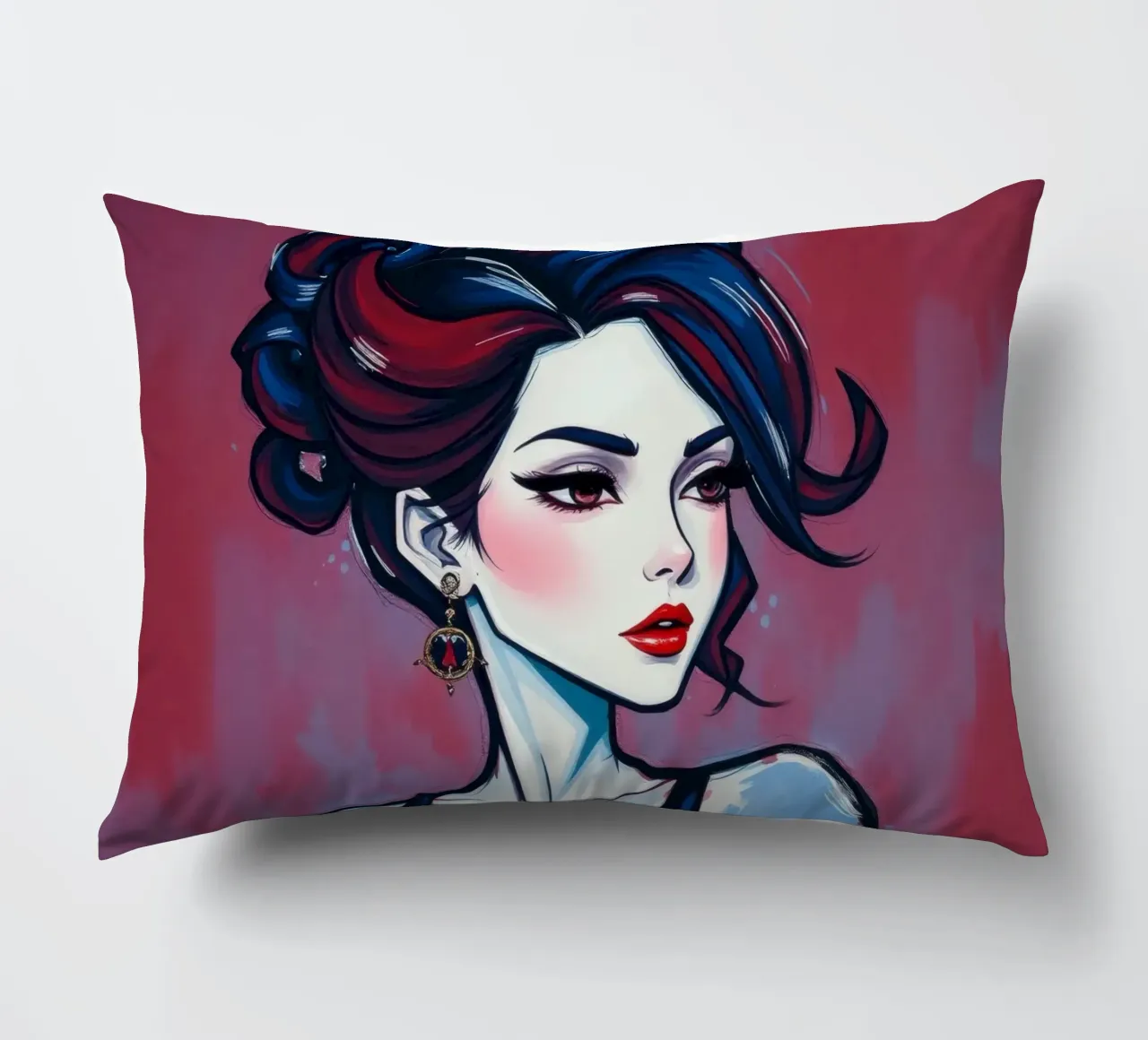 Donna elegante dai tratti marcati e dall'acconciatura audace in posa cuscino da DesignDoodle