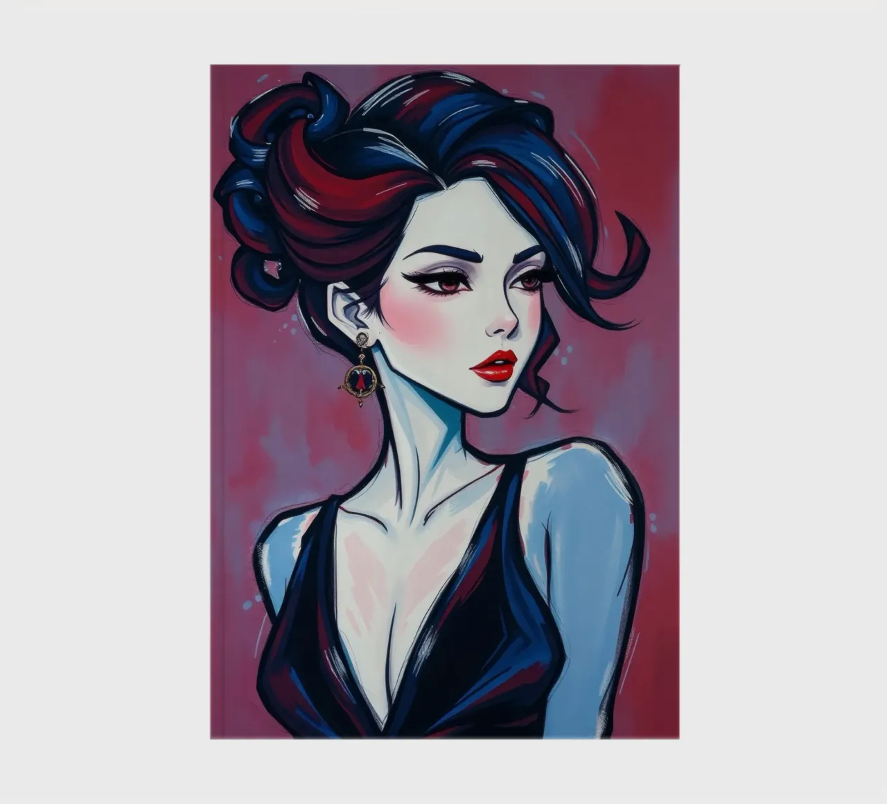 Elegant woman with striking features and bold hairstyle pose notebook by DesignDoodle