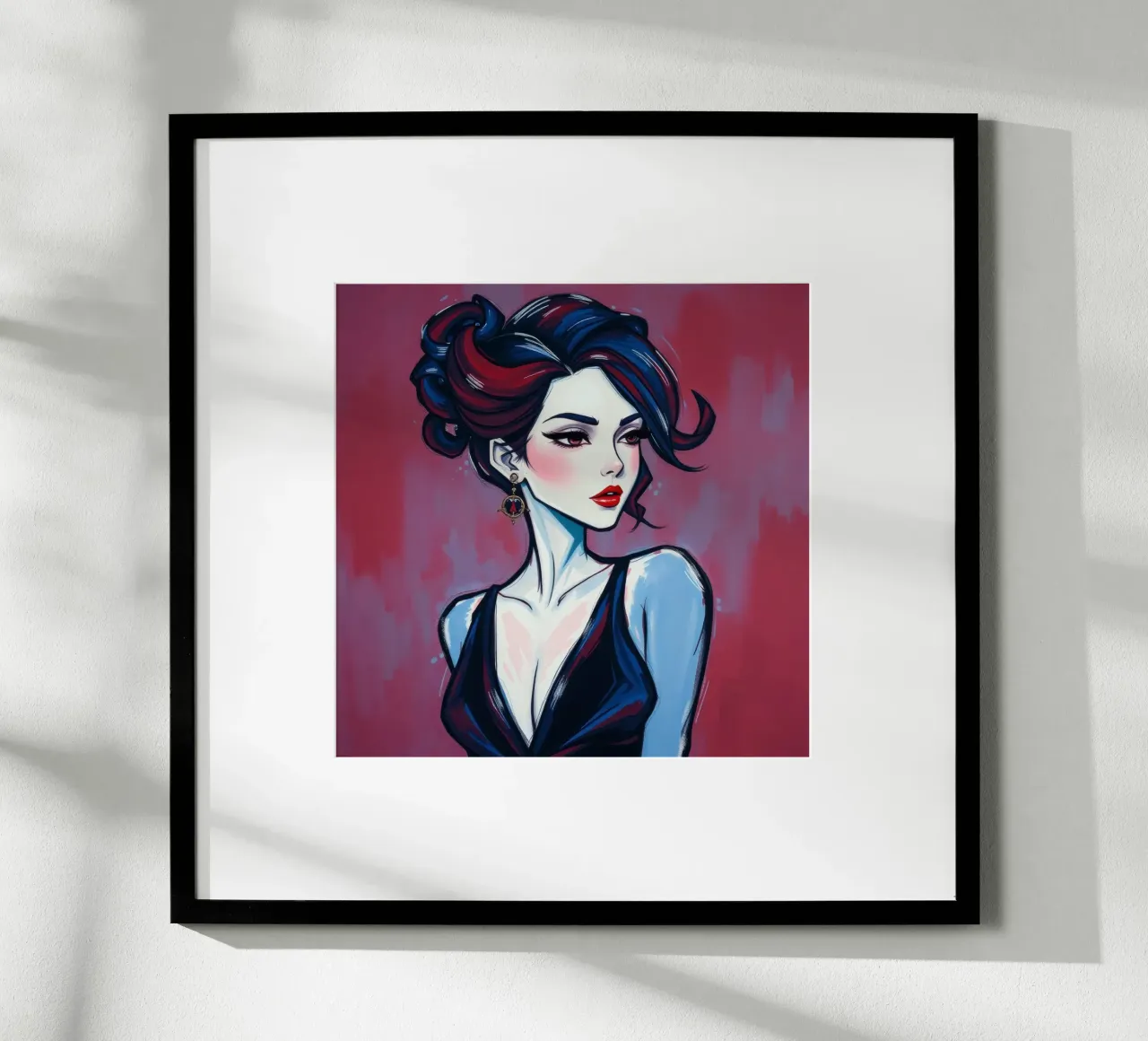 Donna elegante dai tratti marcati e dall'acconciatura audace in posa poster da DesignDoodle