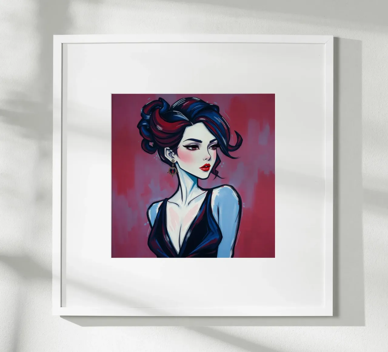 Donna elegante dai tratti marcati e dall'acconciatura audace in posa poster da DesignDoodle