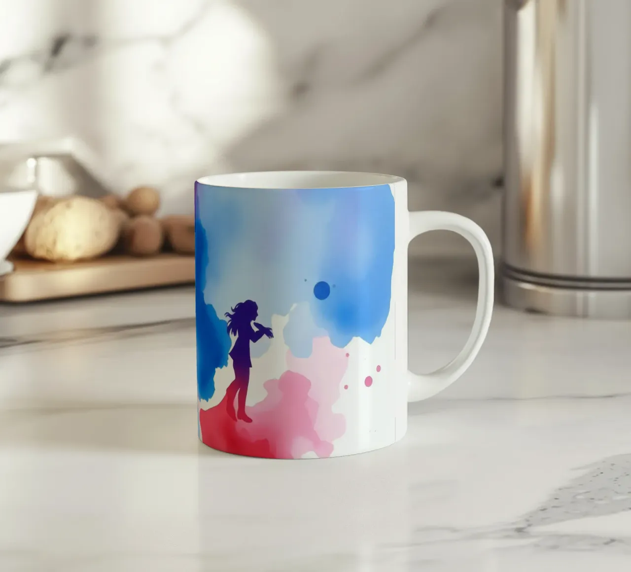 Silhouette colorata di una donna che suona uno strumento tazza in ceramica da DesignDoodle