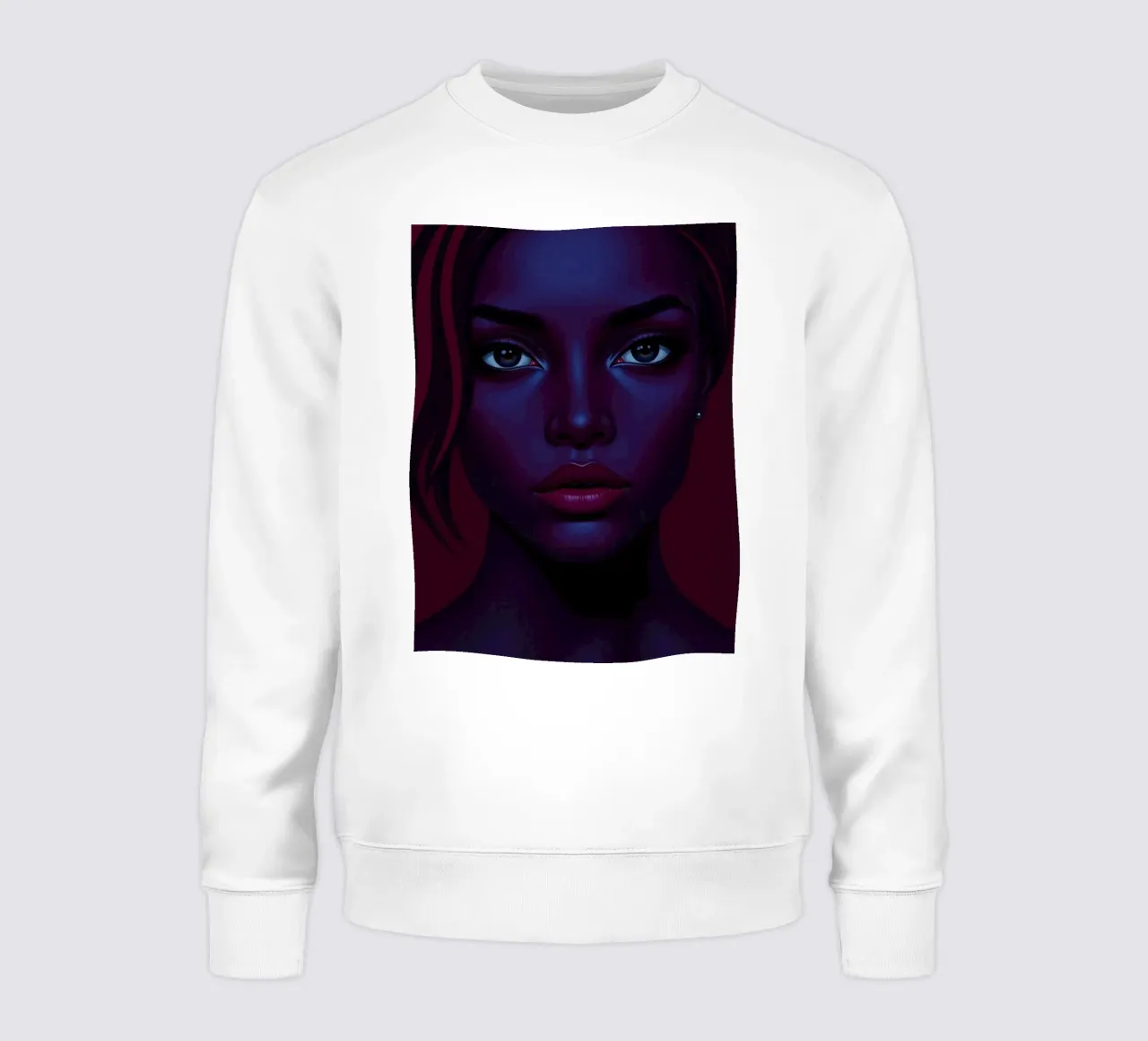 Portrait of a striking figure with deep hues in a captivatin sweatshirt by DesignDoodle
