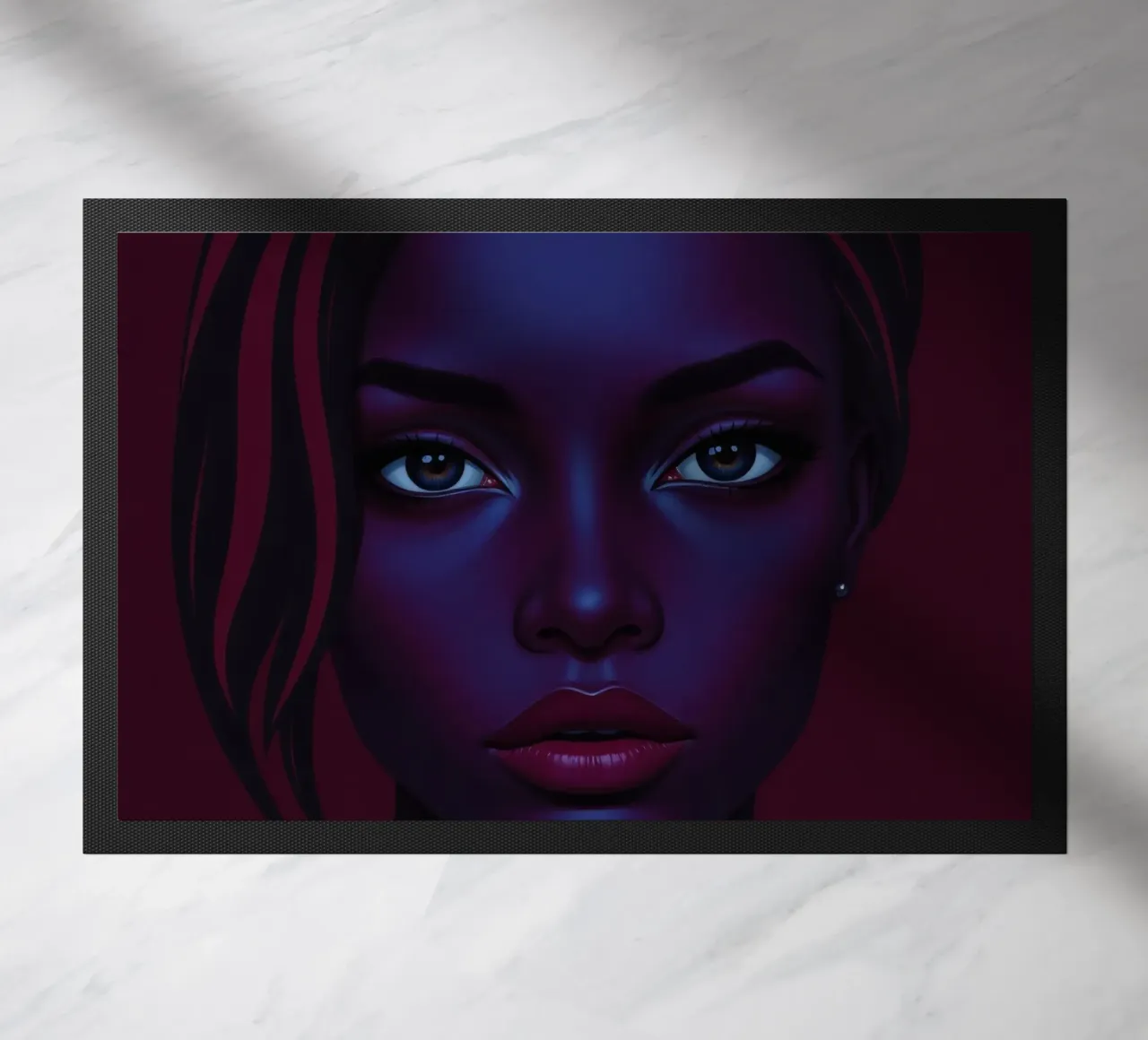 Portrait of a striking figure with deep hues in a captivatin doormat by DesignDoodle