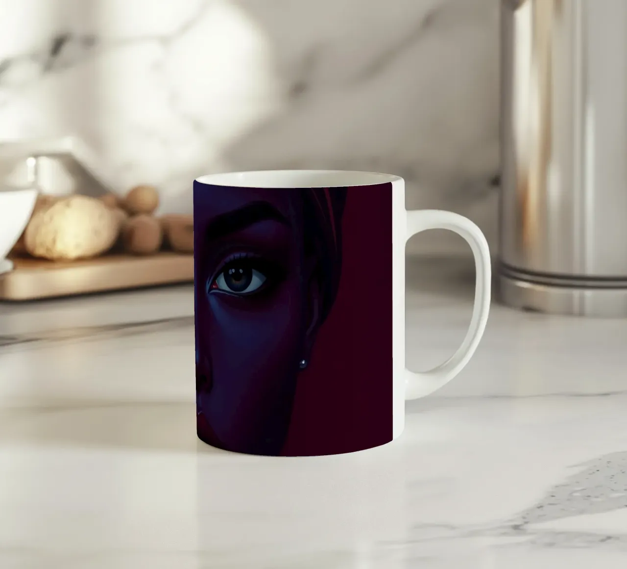 Ritratto di una figura imponente dalle tonalità profonde in un'immagine accattivante. tazza in ceramica da DesignDoodle