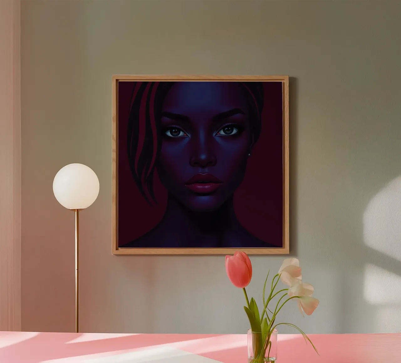 Portrait of a striking figure with deep hues in a captivatin alu-dibond by DesignDoodle