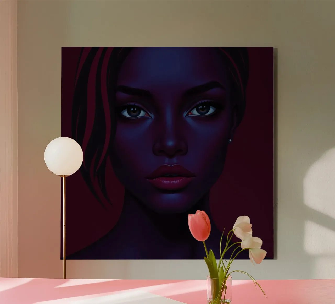 Portrait of a striking figure with deep hues in a captivatin alu-dibond by DesignDoodle