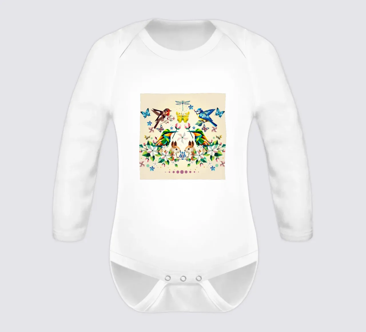 Magia di primavera - Composizione geometrica di animali e fiori body neonato maniche lunghe da namosh
