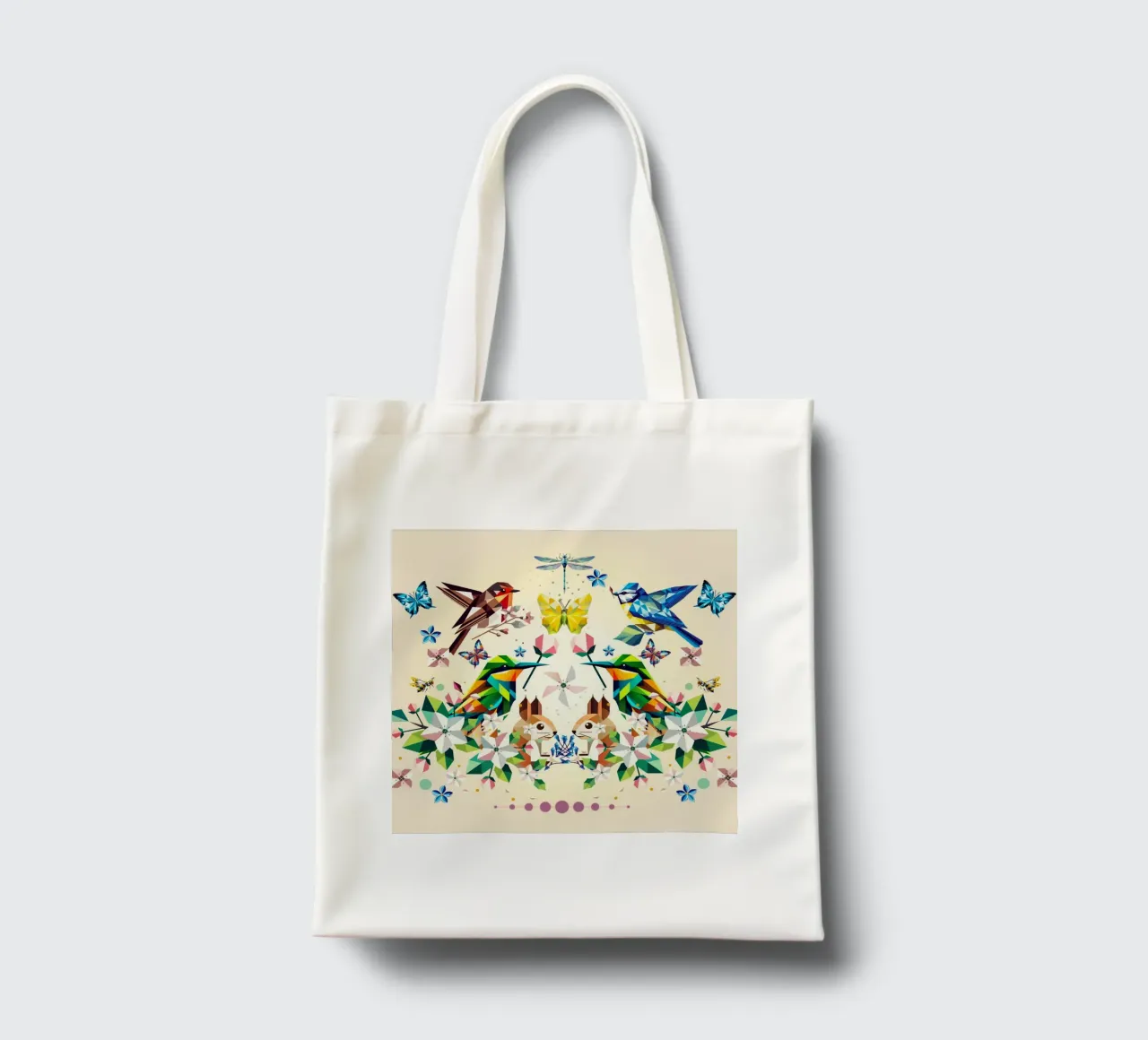Spring magic - Geometric animal and flower composition tote bag by namosh