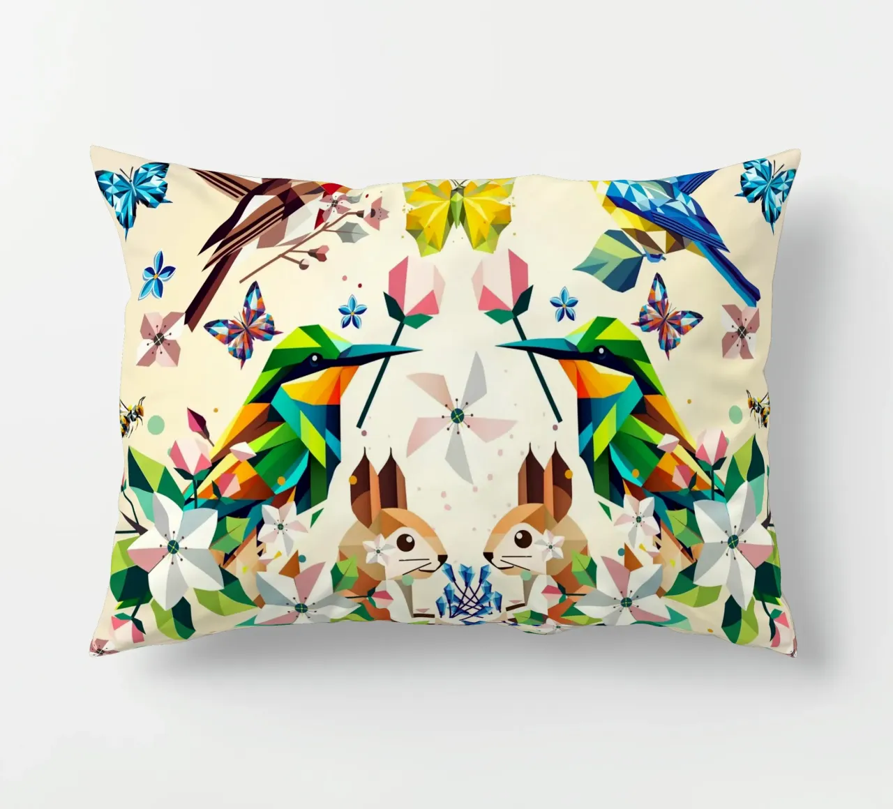 Magia di primavera - Composizione geometrica di animali e fiori cuscino da namosh