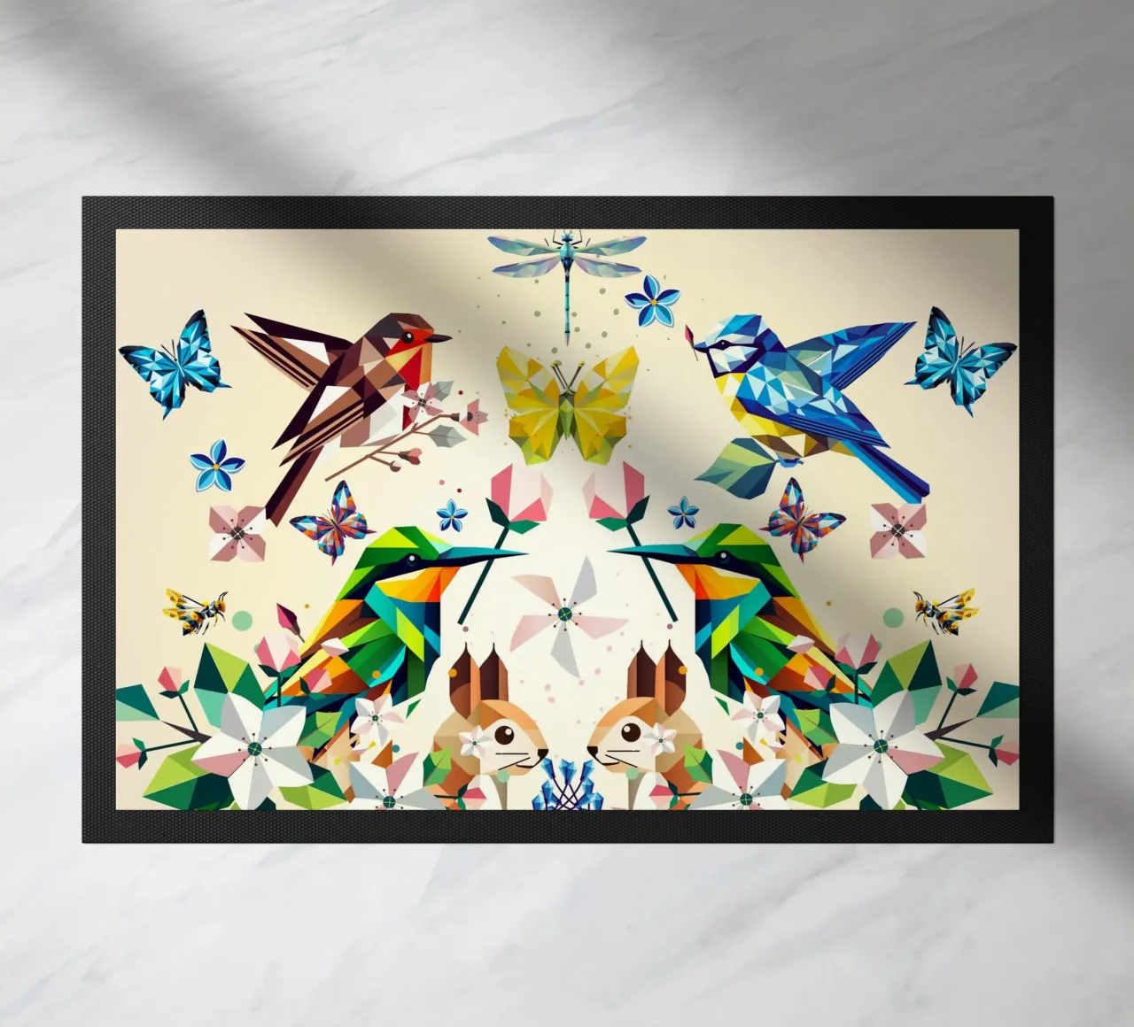 Magia di primavera - Composizione geometrica di animali e fiori zerbino da namosh