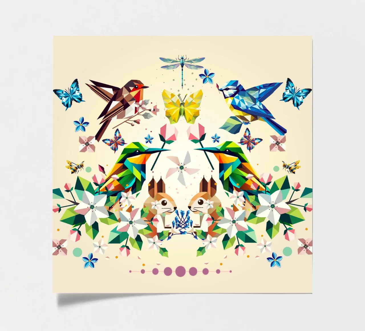 Magia di primavera - Composizione geometrica di animali e fiori foglio adesivo da namosh