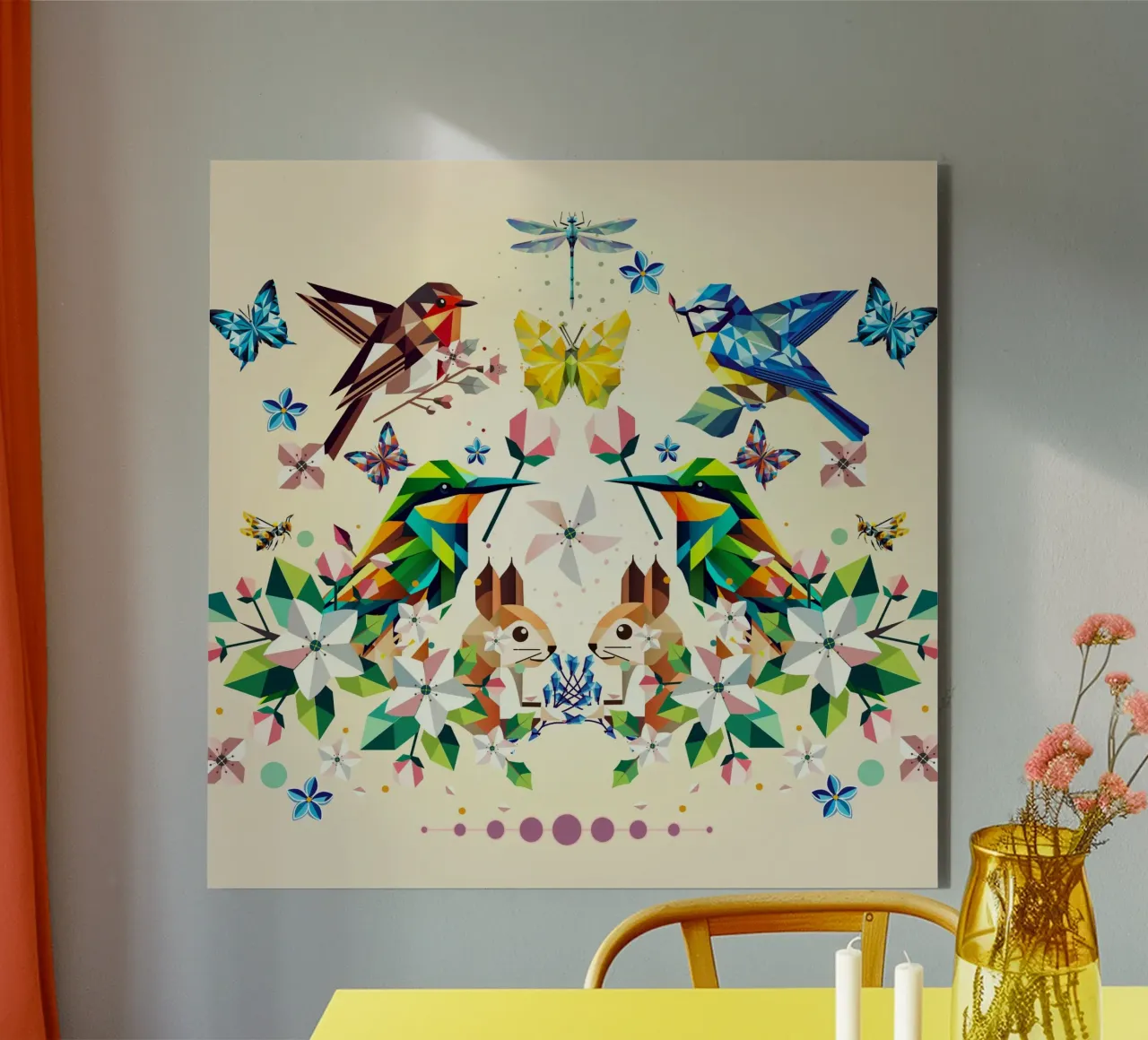 Magia di primavera - Composizione geometrica di animali e fiori alluminio dibond da namosh
