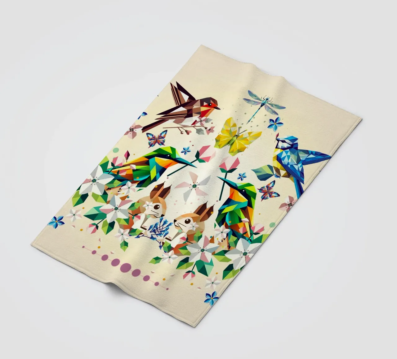 Magia di primavera - Composizione geometrica di animali e fiori coperta in pile da namosh