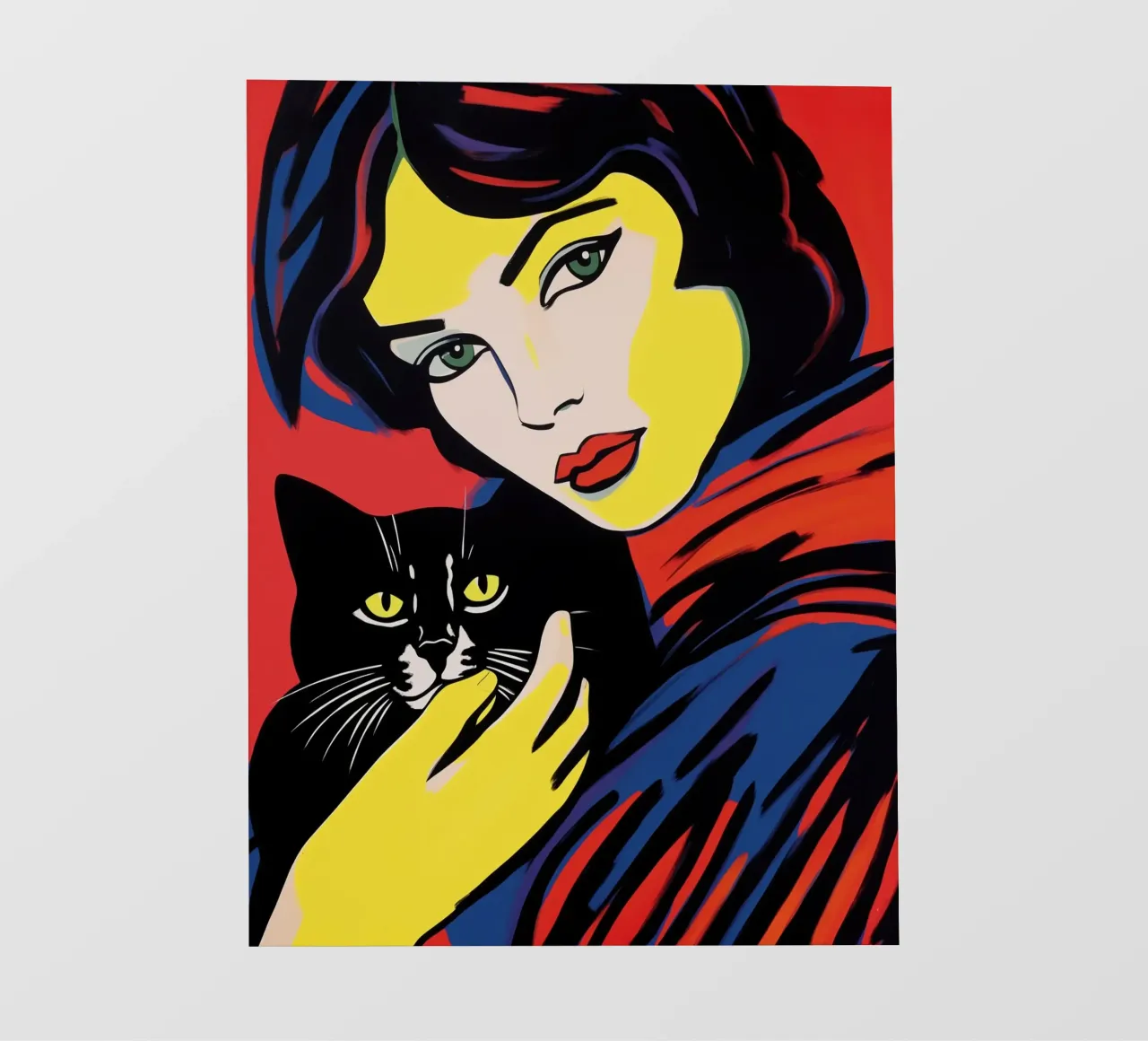 Ritratto pop art di una donna con un gatto nero telo in pvc da Autofocus