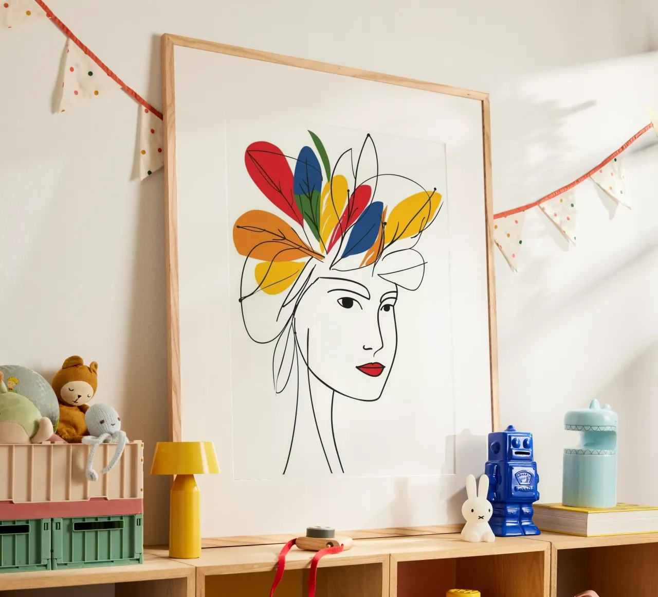 Portrait de femme léger comme une plume | dessin à la main poster avec cadre en aluminium de Autofocus
