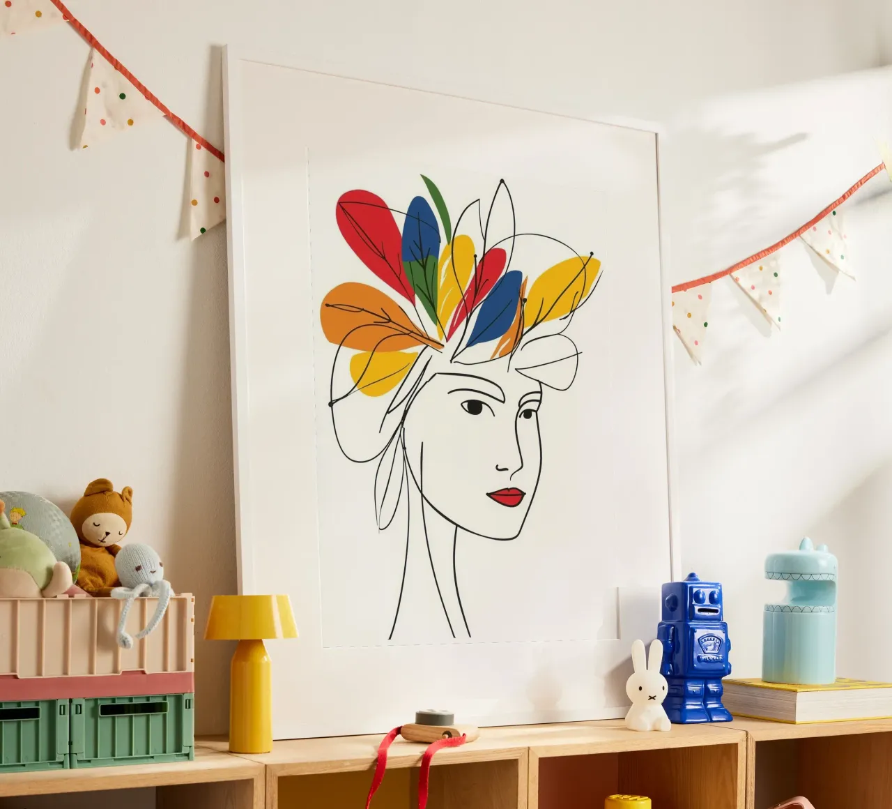 Portrait de femme léger comme une plume | dessin à la main poster avec cadre en aluminium de Autofocus