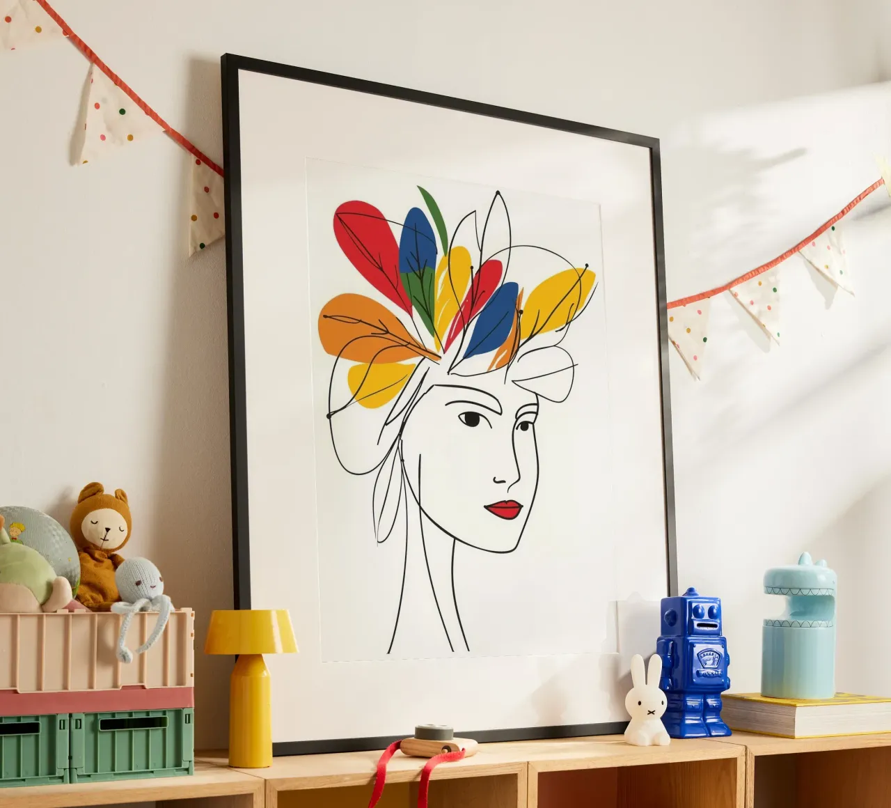 Portrait de femme léger comme une plume | dessin à la main poster avec cadre en aluminium de Autofocus