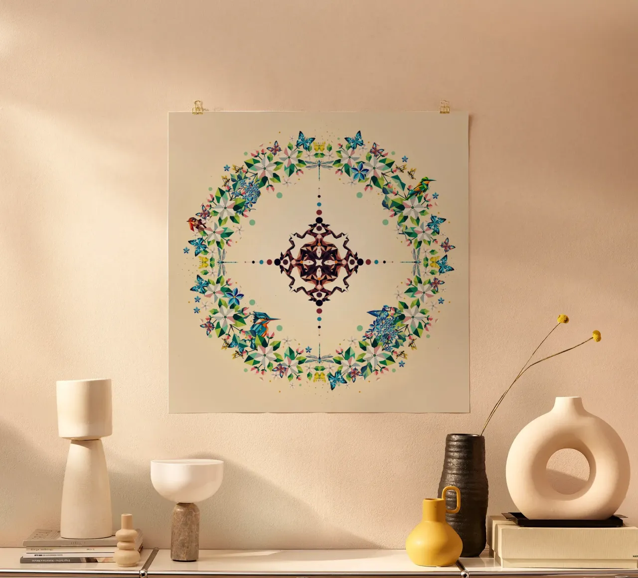 Lentekrans - Kleurrijke compositie van bloemen en dieren poster van namosh