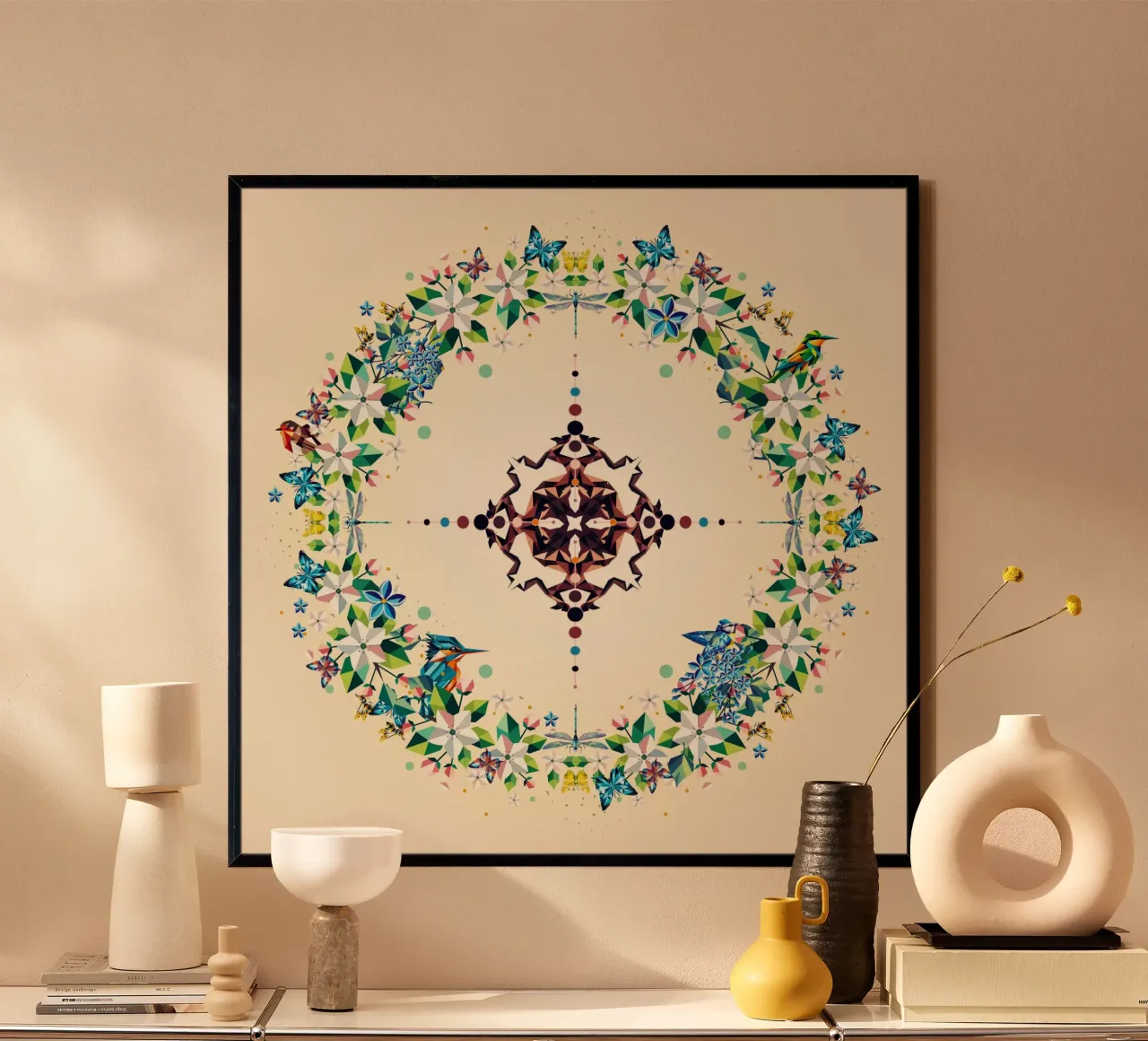 Lentekrans - Kleurrijke compositie van bloemen en dieren poster van namosh