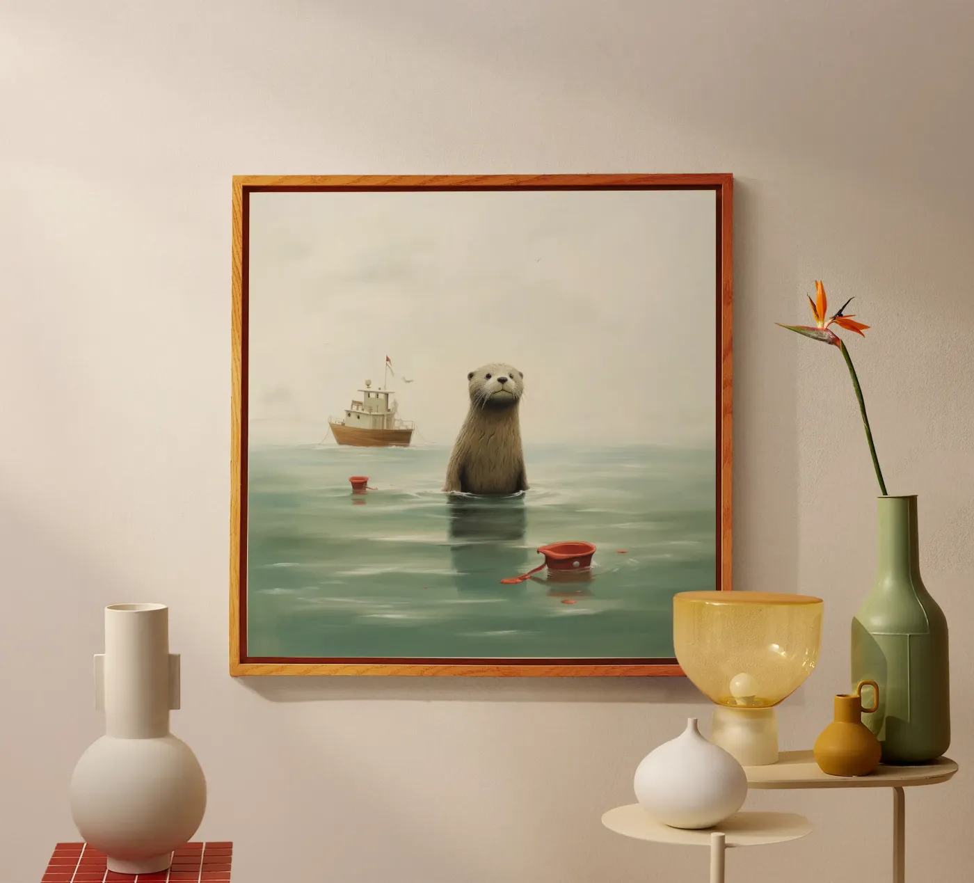 Minimaal Otter acryl van Minimal Animal Art