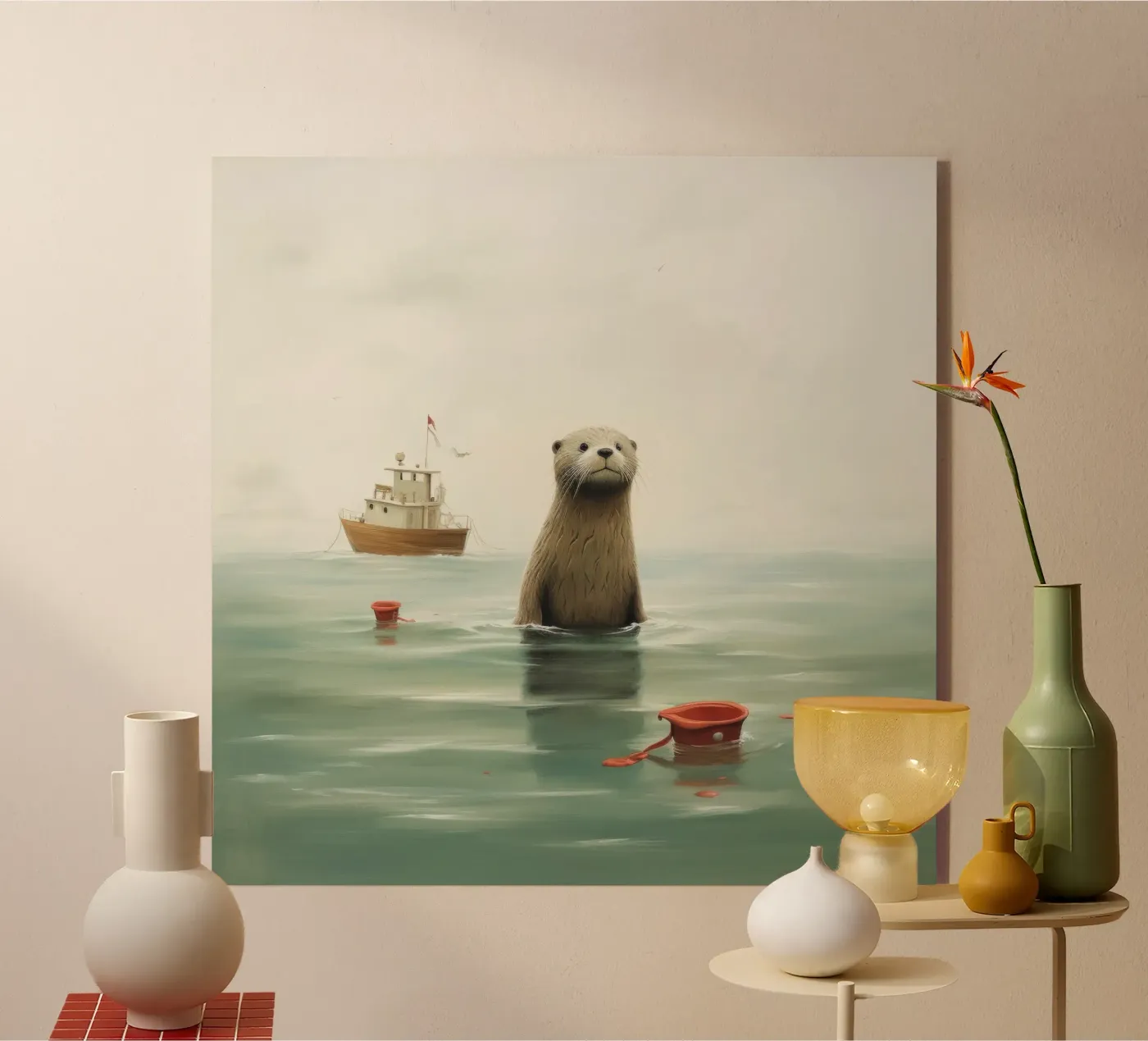 Minimaal Otter acryl van Minimal Animal Art