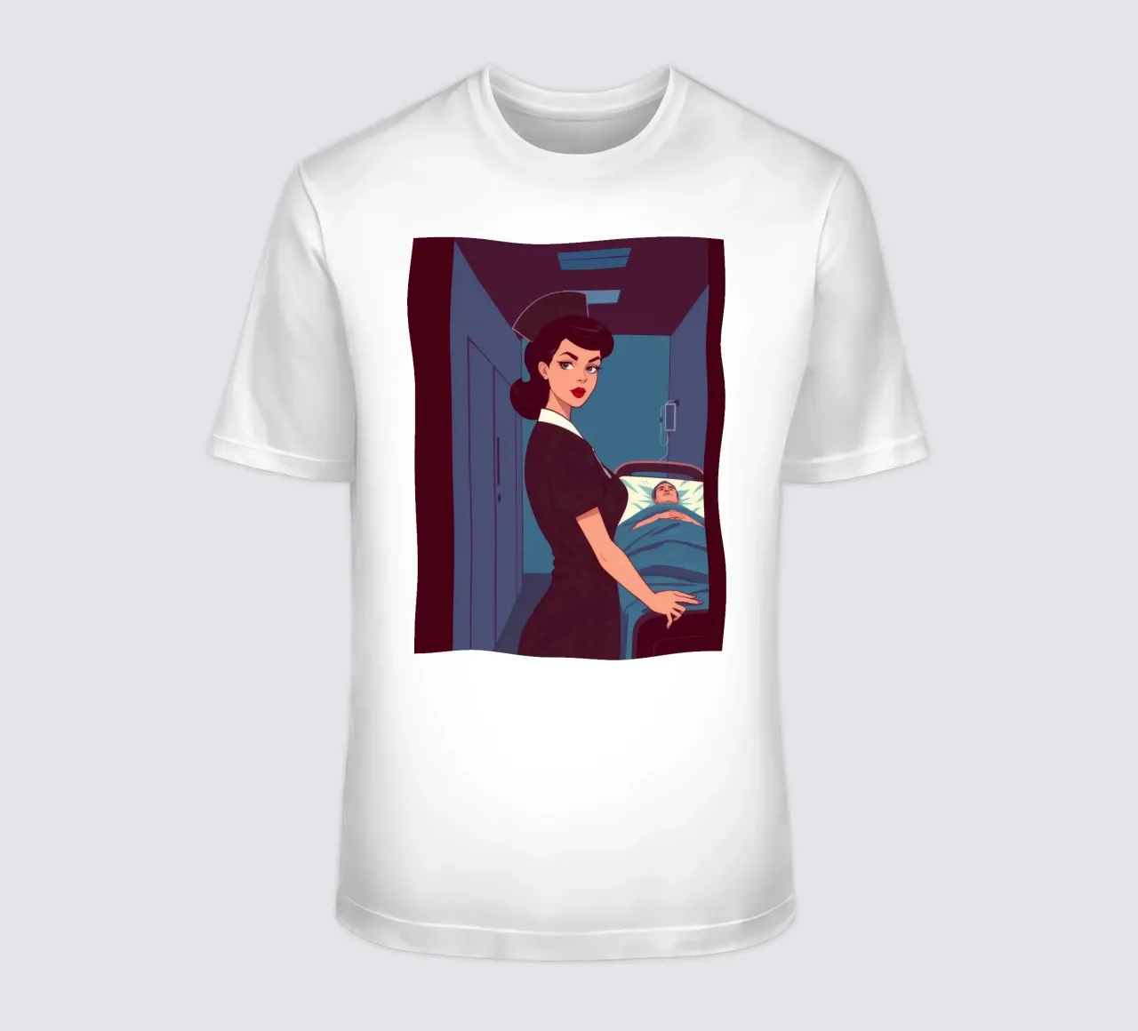 Infermiera che assiste un paziente in una stanza d'ospedale nel turno serale t-shirt da DesignDoodle