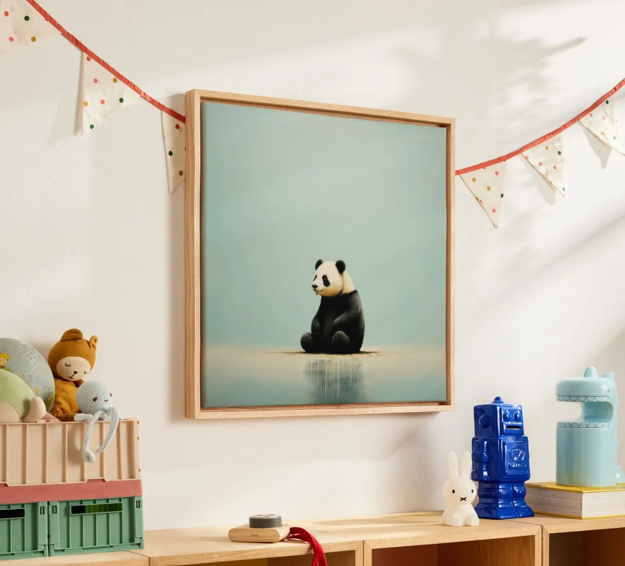 Panda minimale 3 tela con Cornice a cassetta da Minimal Animal Art