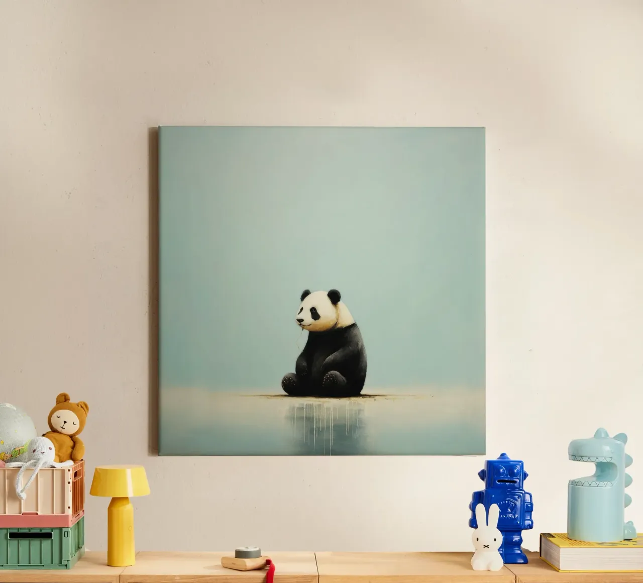 Panda minimale 3 tela con Cornice a cassetta da Minimal Animal Art