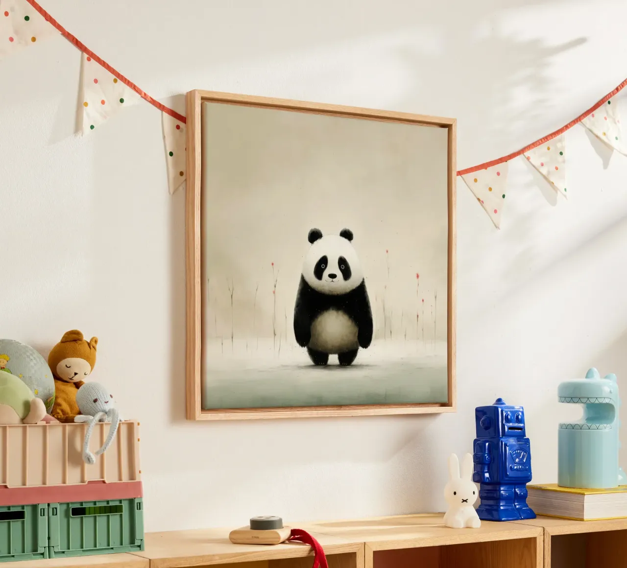 Panda minimale 1 tela con Cornice a cassetta da Minimal Animal Art