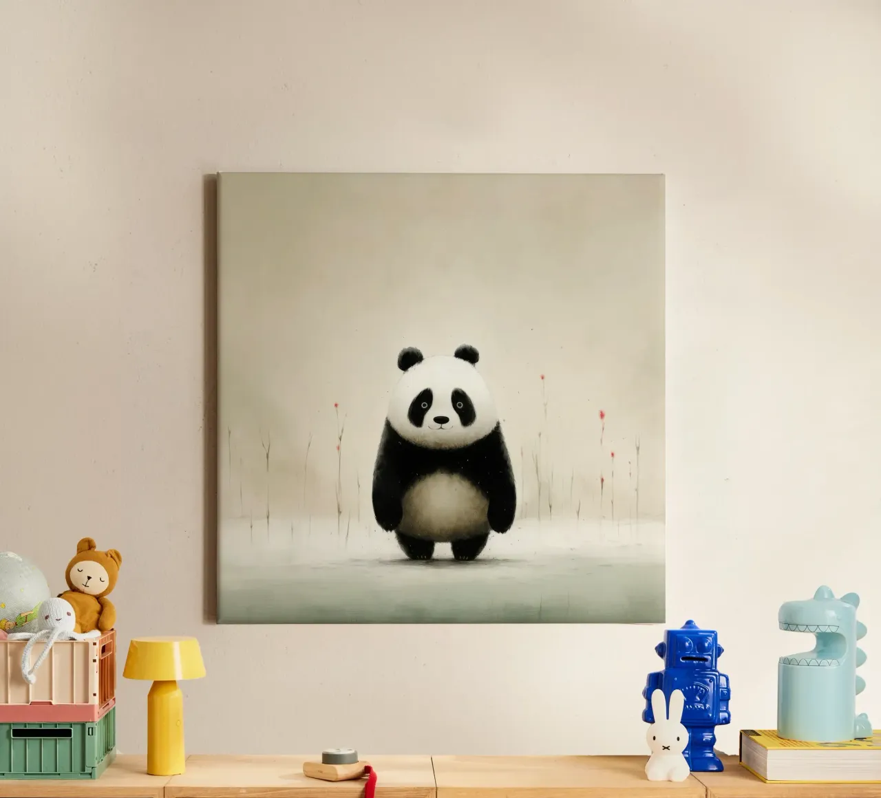 Panda minimale 1 tela con Cornice a cassetta da Minimal Animal Art