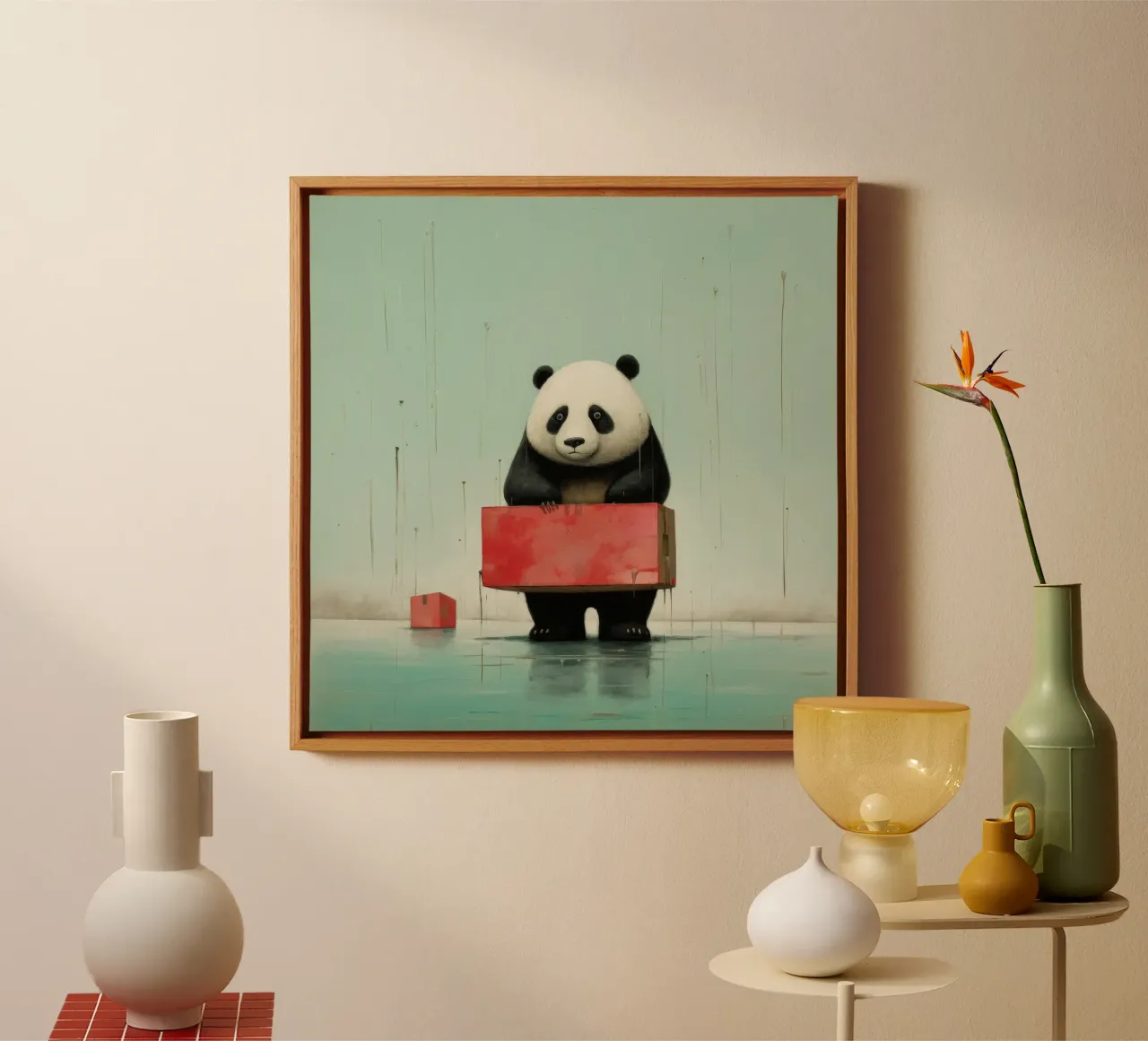 Orso panda minimale 2 tela con Cornice a cassetta da Minimal Animal Art