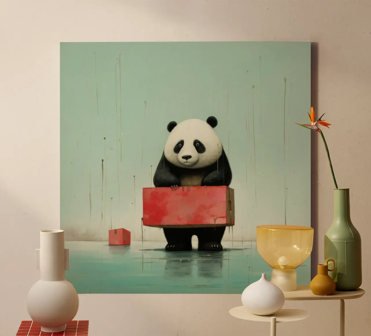 Orso panda minimale 2 tela con Cornice a cassetta da Minimal Animal Art
