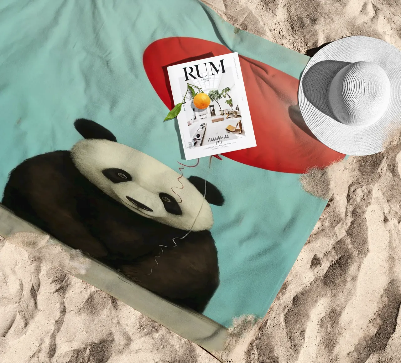 Orso panda minimale 3 telo mare da Minimal Animal Art