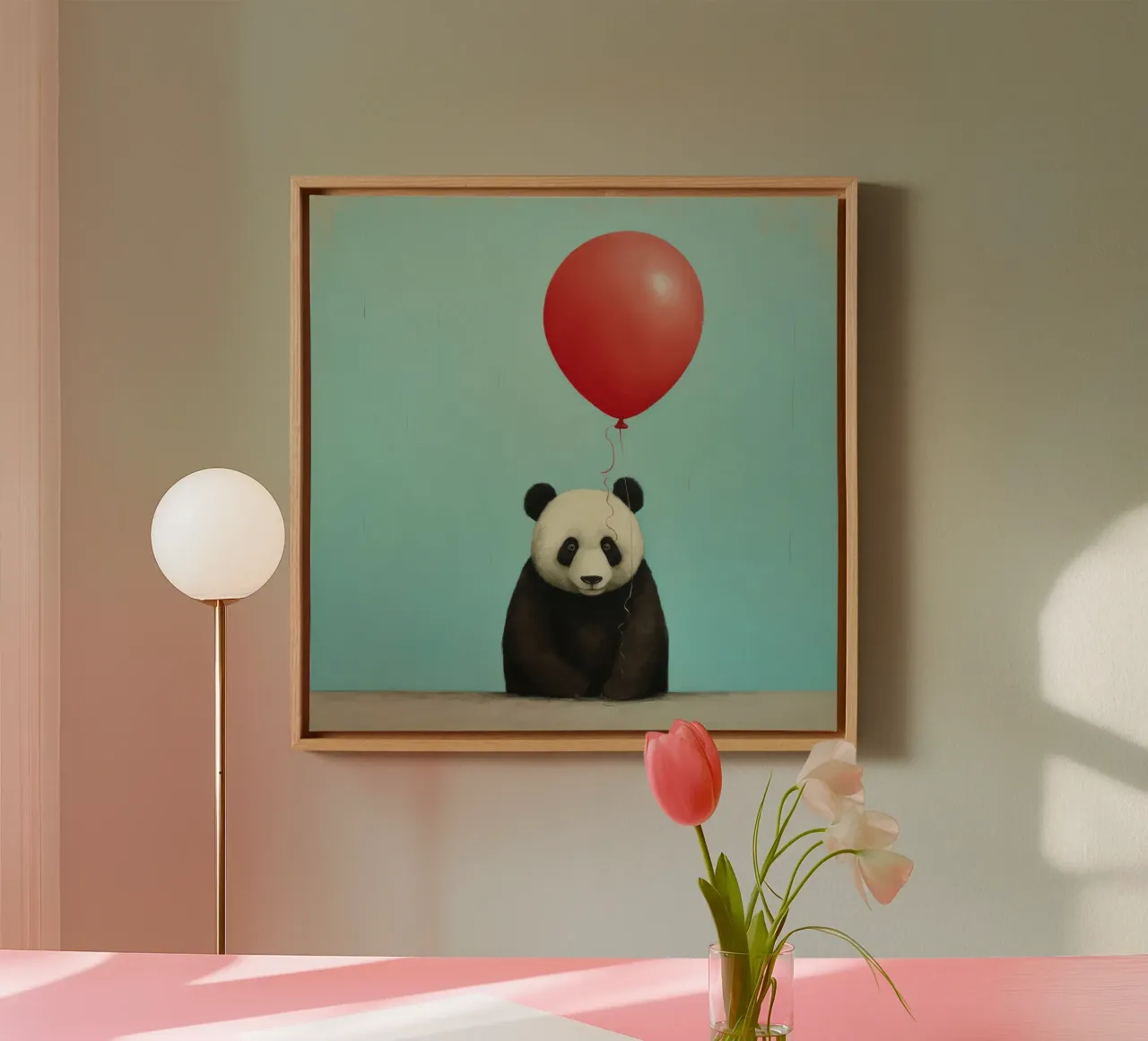 Orso panda minimale 3 tela con Cornice a cassetta da Minimal Animal Art