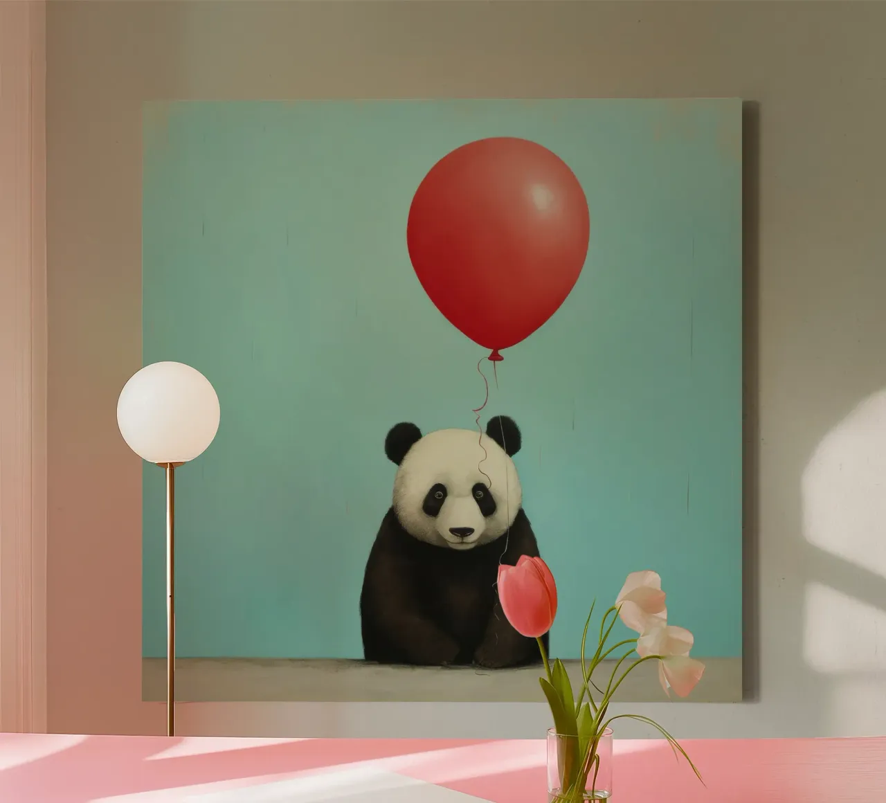 Orso panda minimale 3 tela con Cornice a cassetta da Minimal Animal Art