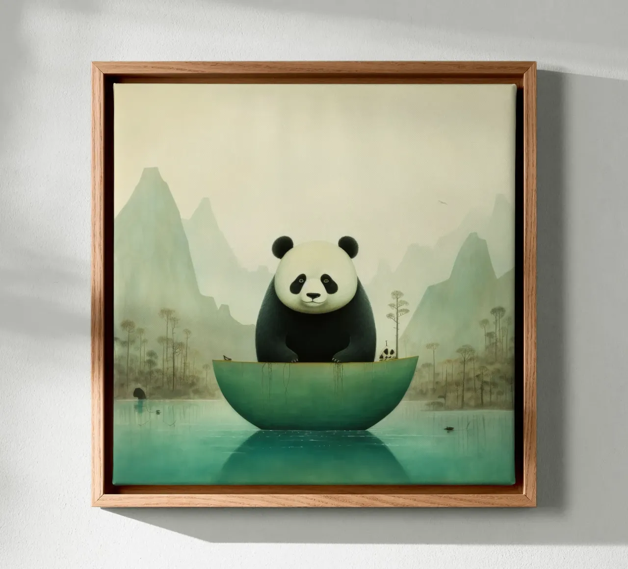 Orso panda minimale 4 tela con Cornice a cassetta da Minimal Animal Art