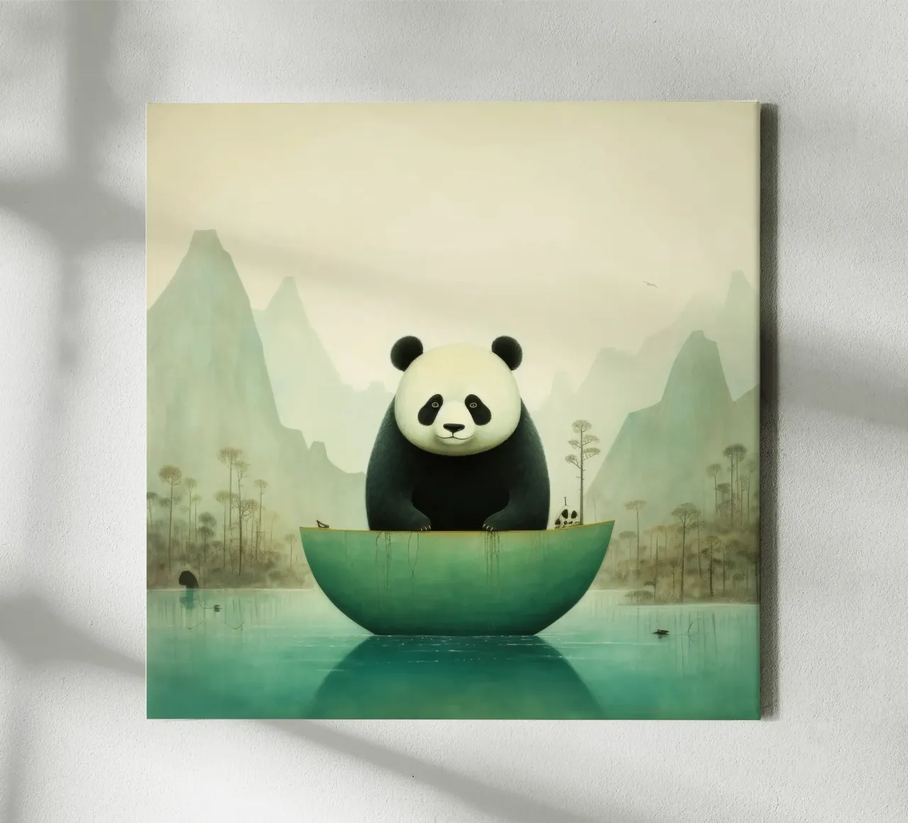 Orso panda minimale 4 tela con Cornice a cassetta da Minimal Animal Art