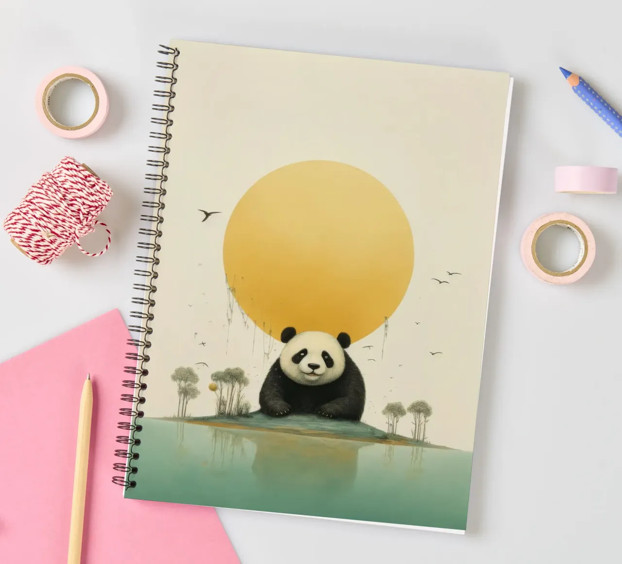 Minimal Panda Bear 1 spiral notebook by Minimal Animal Art